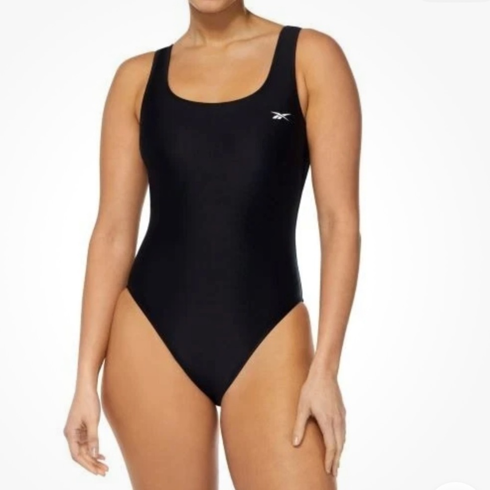 Reebok Scoop‎ Neck Athletic Black One Piece Swimsuit NWT Large